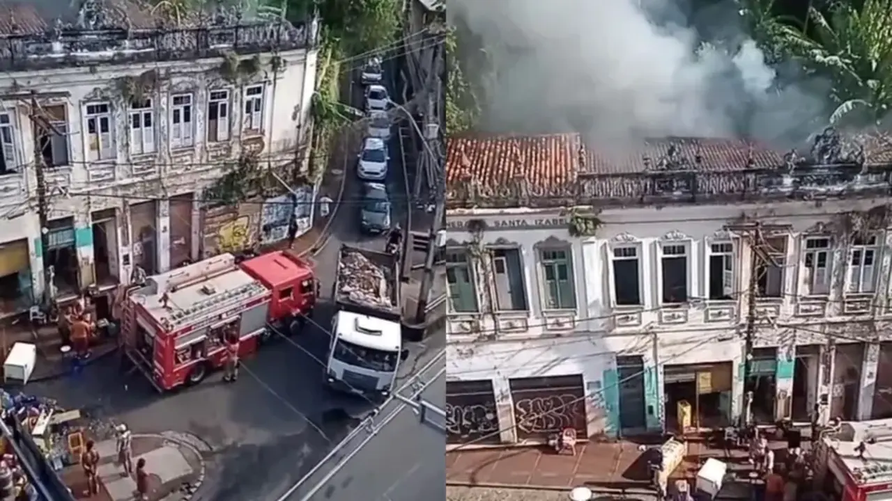 Casarão pega fogo em Salvador e bombeiros atuam no local