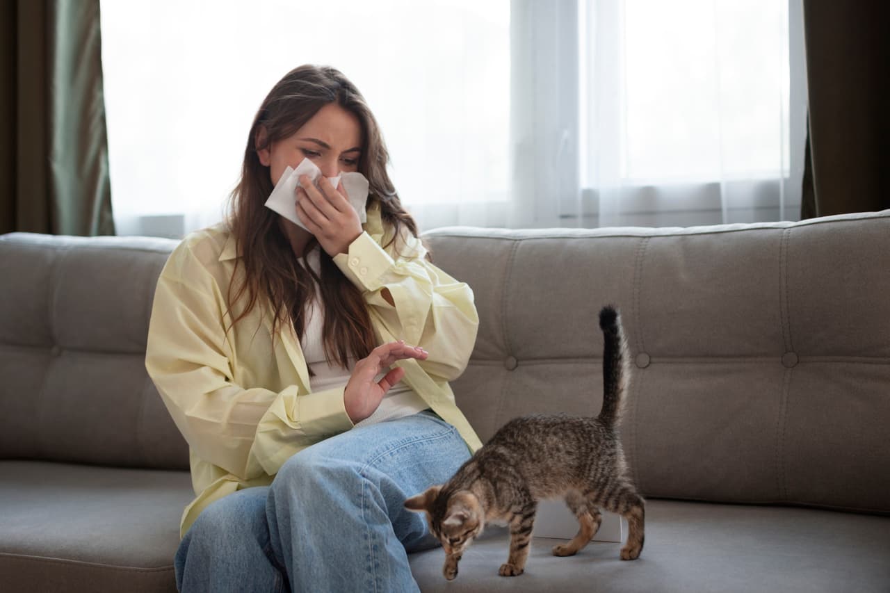 Mulher com alergia ao seu próprio gato